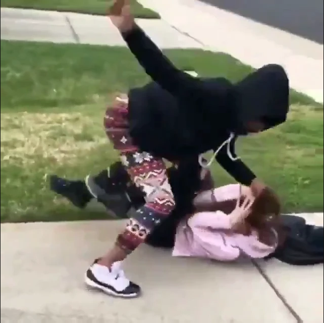 Violent Black Female Bully attacks White Female Teenage Girl on Side-walk