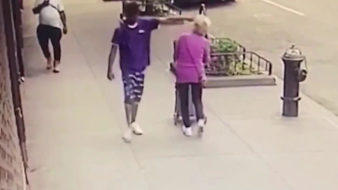Drug abuser Black Male sucker-punches elderly 90 year old White female